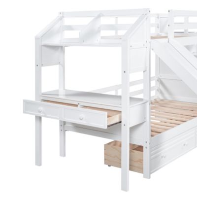 Twin Bunk Bed with Storage, Slide, Desk, and Drawers