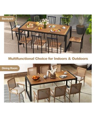 79" Acacia Wood 8-Person Patio Table with 1.9" Umbrella Hole, Adjustable Foot Pads
