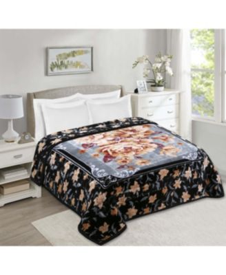 Heavy & Warm Korean Style Reversible Printed Raschel Mink Bed Blanket - Wrinkle Free & Fade Resistant - King 87x94 Inches - 12 Lbs.
