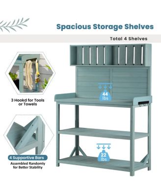 Large Rustic Outdoor Potting Bench with 4 Shelves, Green