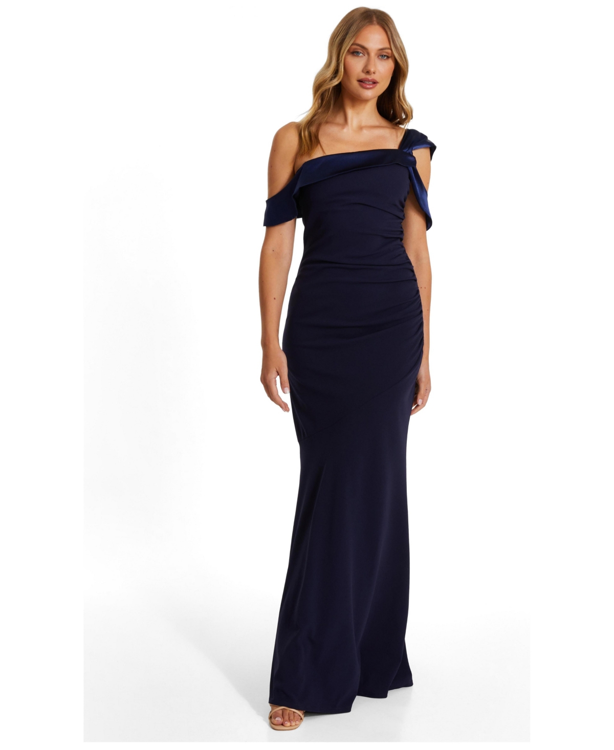 Quiz Women's Scuba Crepe Maxi Dress With Satin Asymmetric Neck - Navy