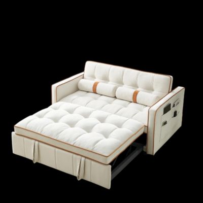 55 Inches Fabric Side Pockets Pull-Out Sofa Bed