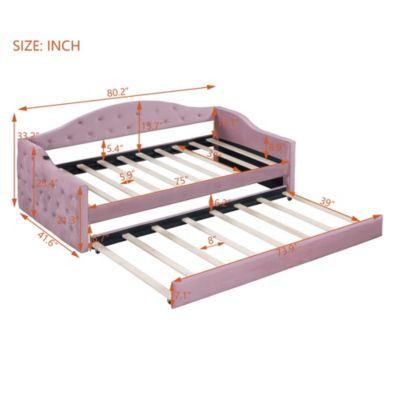 Tufted Daybed with Trundle, Velvet Sofabed