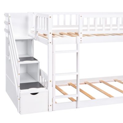 Stairway Twin Over Twin Bunk Bed With Two Drawers And Slide
