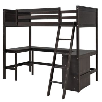 Twin Size Loft Bed With Shelves And Desk, Wooden Loft Bed With Desk