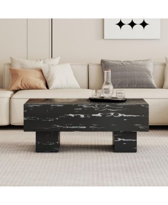 Streamdale Modern Black Coffee Table with Patterns, 43.3"x21.6"x17.2"