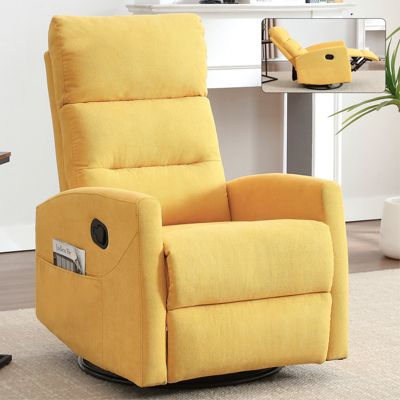 Manual Recliner Chair with Rocker and Swivel in Fabric, Upholstered Accent Chair for Living Room