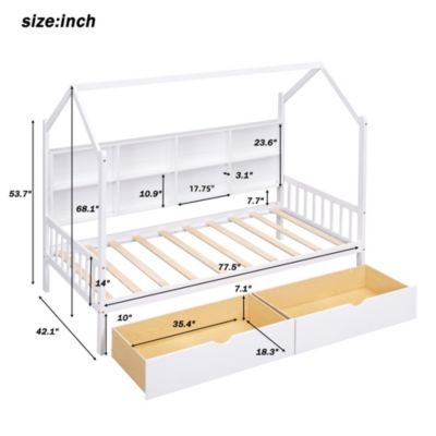 Streamdale Wooden Twin Size House Bed With 2 Drawers, Kids Bed With Storage Shelf