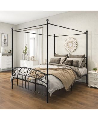 Streamdale Queen Size Metal Canopy Bed Frame With Headboard And Footboard