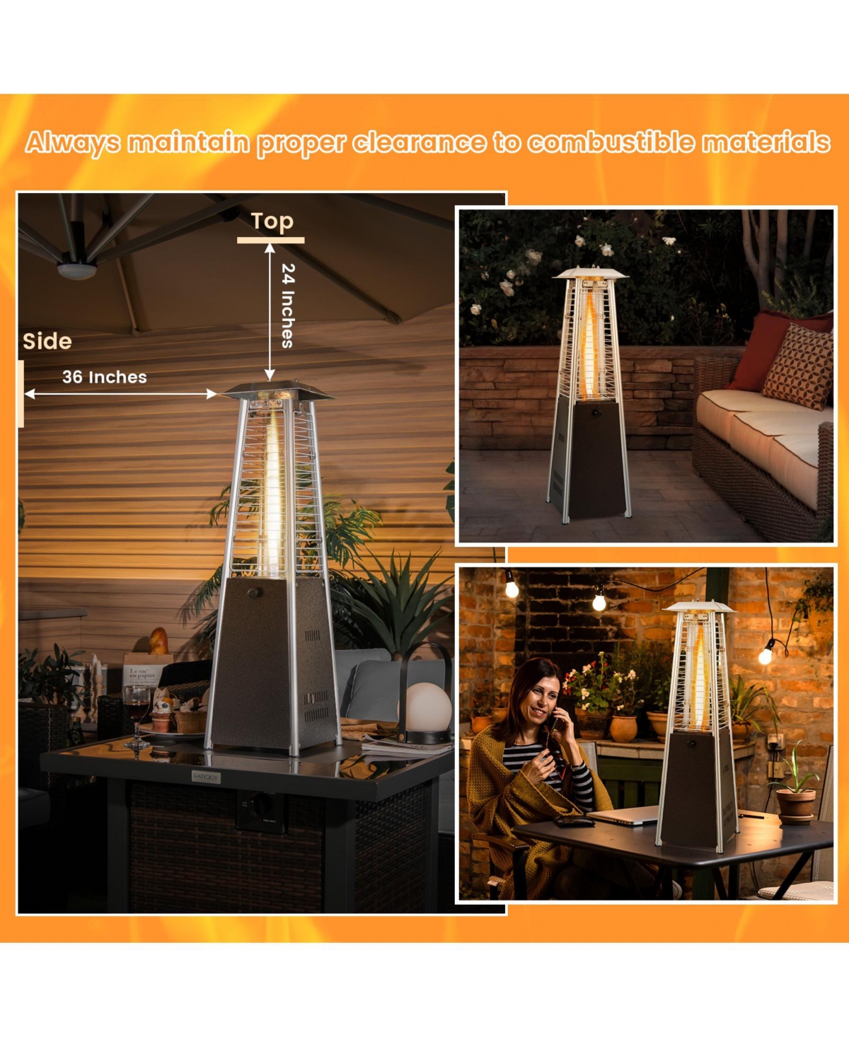 Givimo 9500 Btu Portable Steel Tabletop Patio Heater with Glass Tube