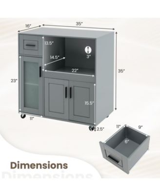 Rolling Kitchen Island with Wheels Drawer and Glass Door Cabinet