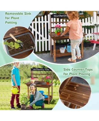 Wooden Potting Bench Table Outdoor Mud Kitchen with Solid Fir Wood Frame