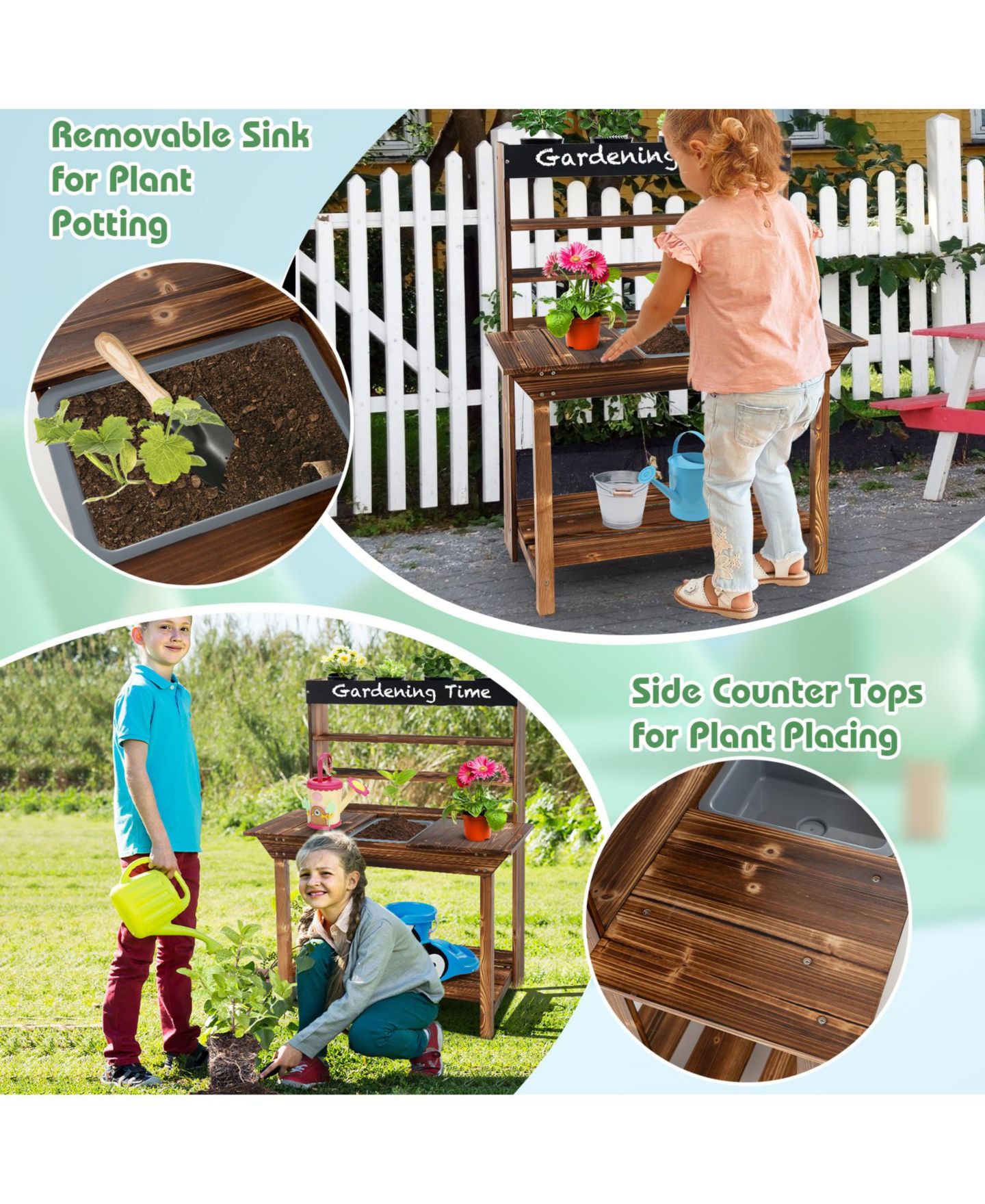 Детская игрушка GIVIMO Wooden Potting Bench Table Outdoor Mud Kitchen with Solid Fir Wood Frame — фото 9