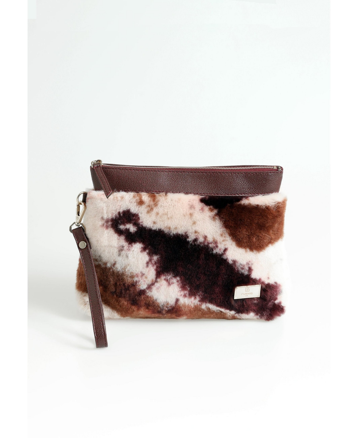 Women's Shearling Clutch Bag - Burgundy with brown multicolor