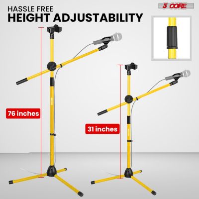 4 Pieces Mic Stand Double Collapsible Height Adjustable 31 to 59 Inch Dual Metal Microphone Tripod Stand w Boom Arm Stand Para Microfono for Singing, Karaoke, Stage MS DBL G YLW 4pcs
