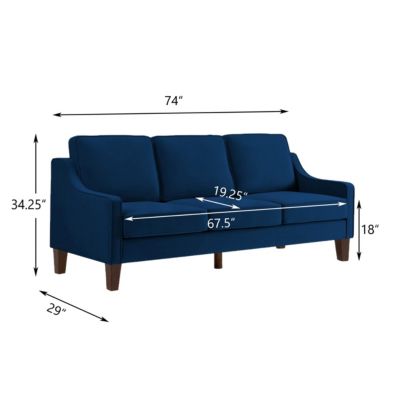 Velvet Upholstered 3-Seater Sofa with Wood Legs
