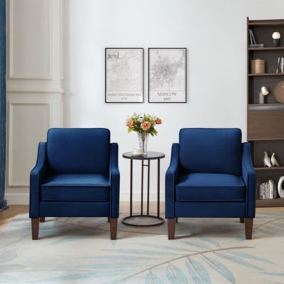  Navy Velvet Accent Armchair with Wooden Legs