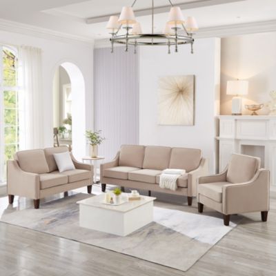 Velvet 3-Seat Sofa with Wood Legs