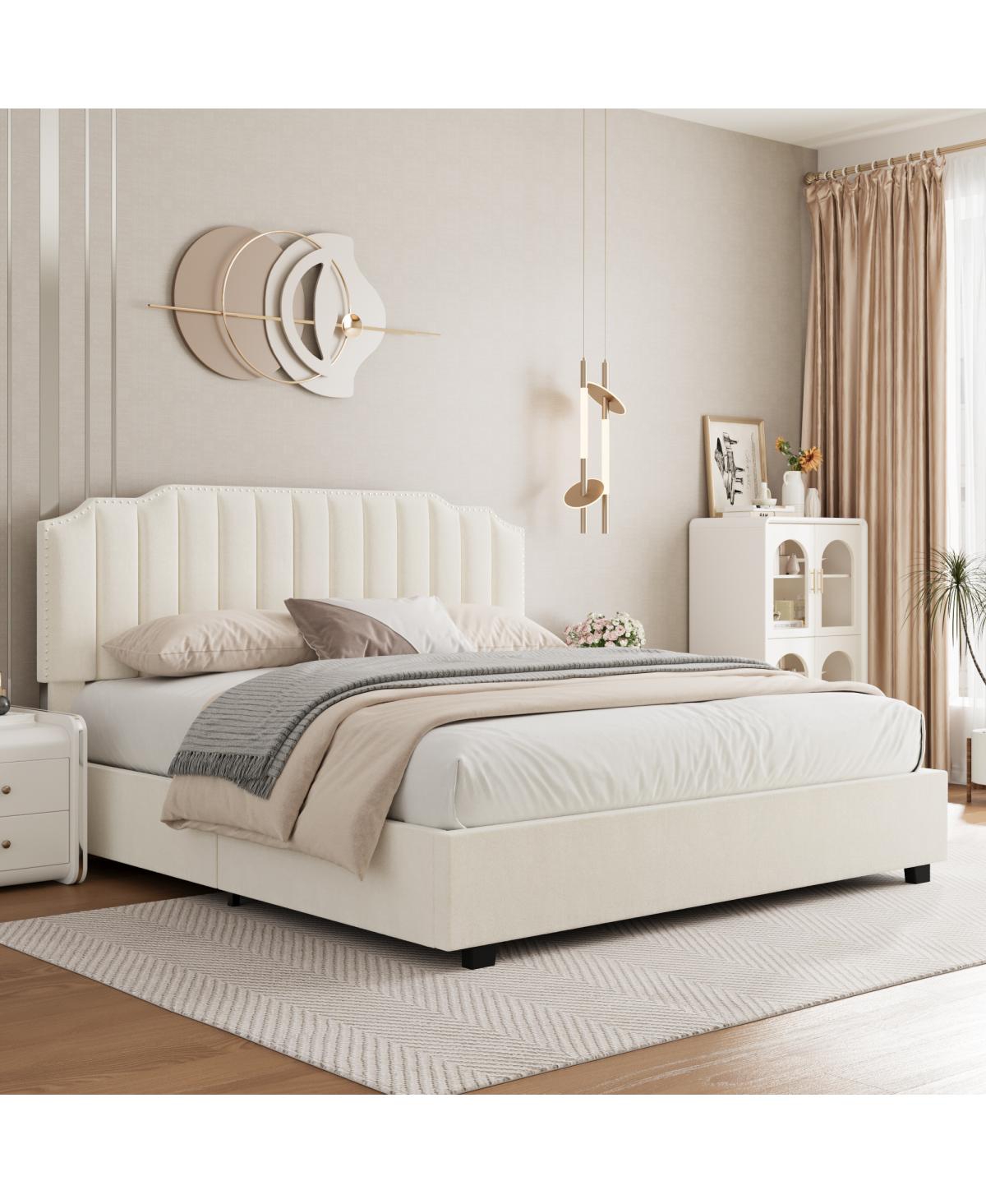 Streamdale Furniture Lift UpVelvet Size Bed - Beige