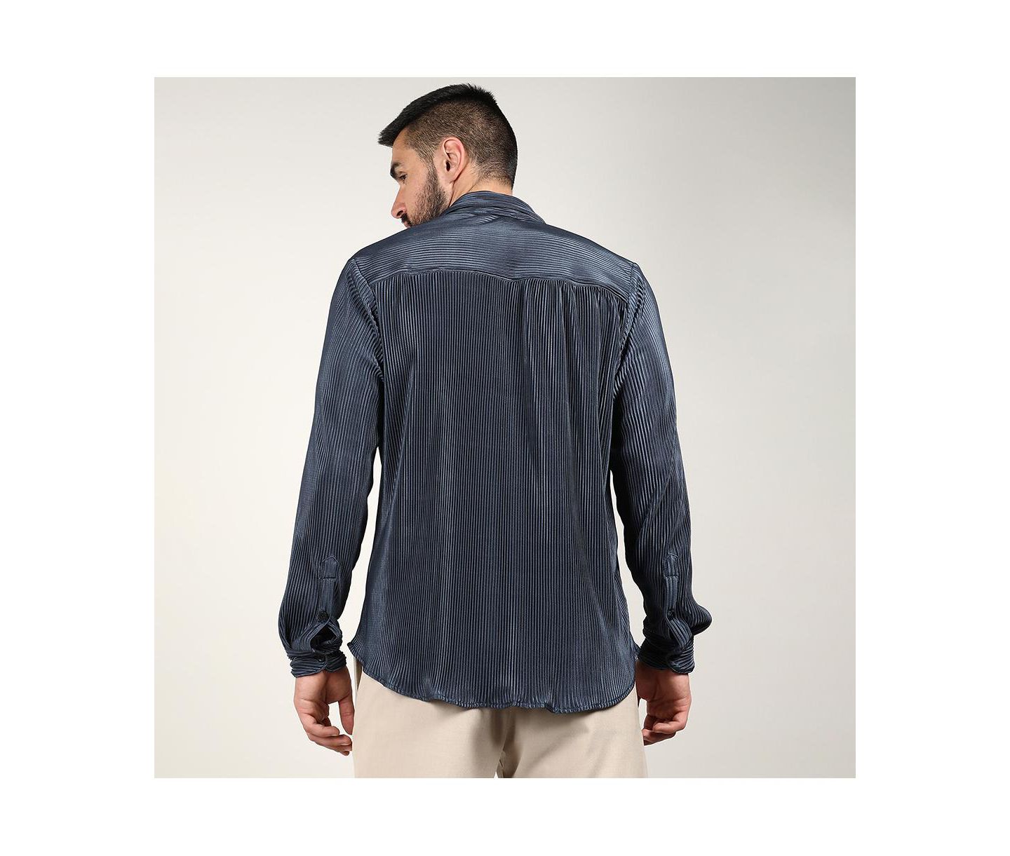 Мужская рубашка Campus Sutra Navy Blue Pleat-Creased, цвет: Синий — фото 7