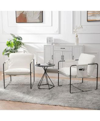 Streamdale White Upholstered Hanging Armchair with Arm Pocket