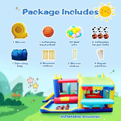 7-in-1 Inflatable Bouncy House with Ball Pit