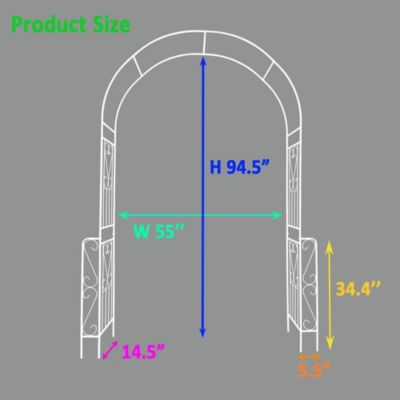 White Metal Garden Arch 55"W x 94.5"H Outdoor Trellis