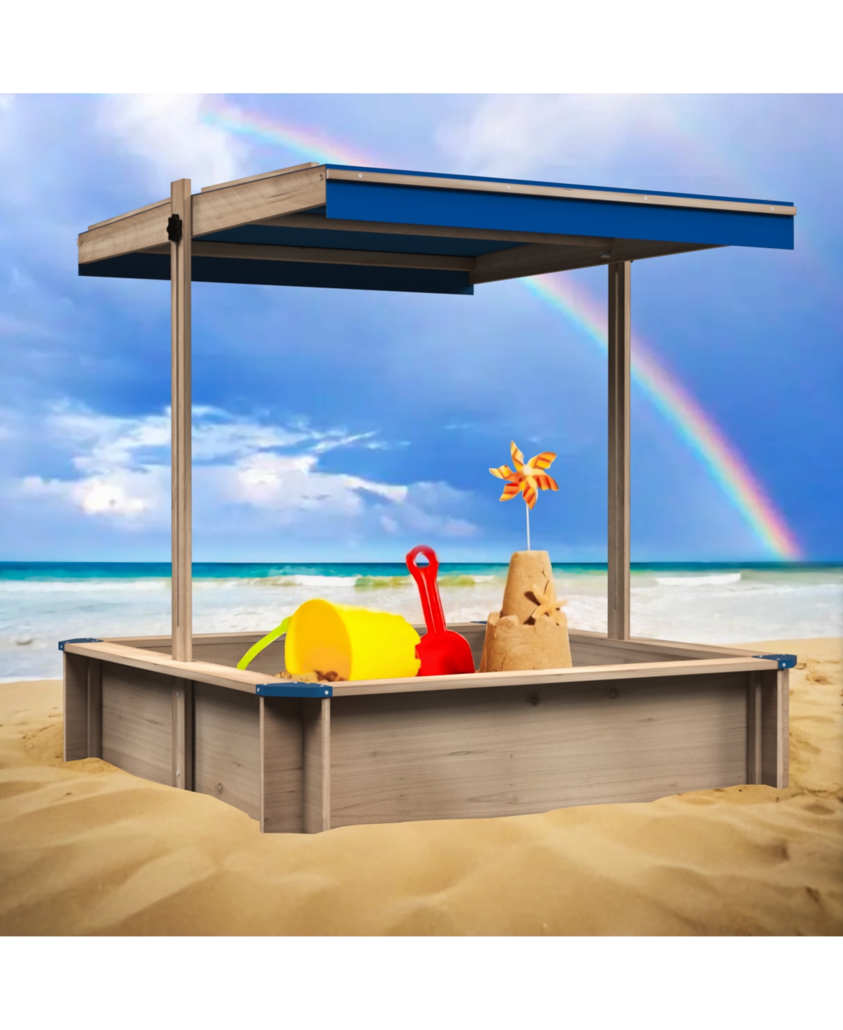 Streamdale Furniture Retractable Canopy Kids Sandpit for Sun, Rain, Critter Protection