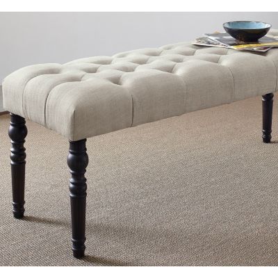 Fabric Tufted Turned Leg Dining Bench