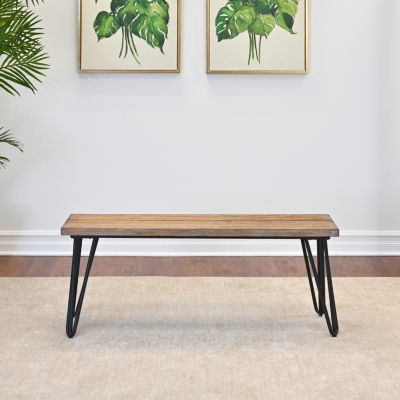 Streamdale Industrial Wood Dining Bench, Rustic Dark Pine Finish