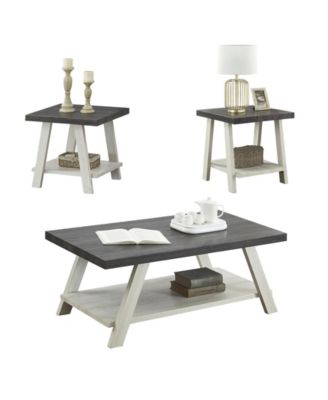 Charcoal & Beige 3-Piece Shelf Coffee Table Set