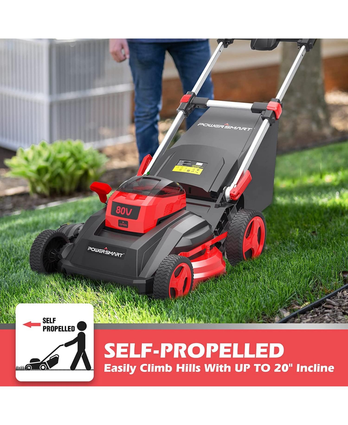 Streamdale Furniture80V Brushless Cordless Self-Propelled Electric Lawn Mower - Black+red