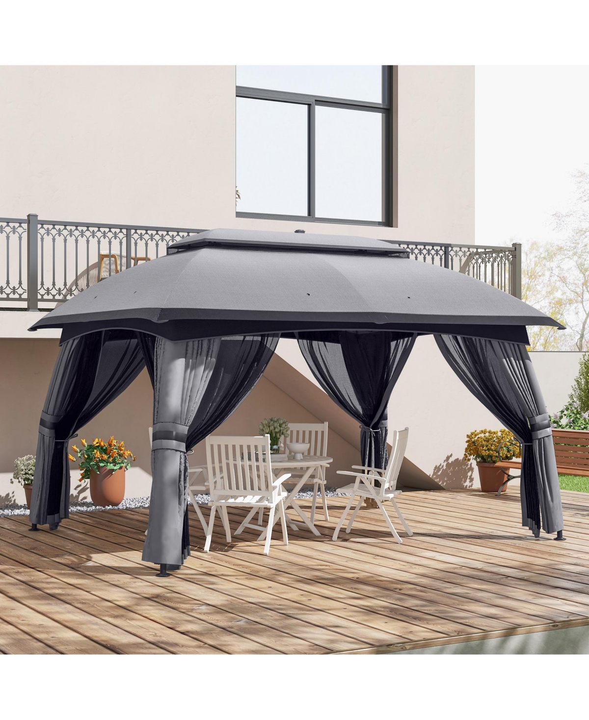 Spacious Outdoor Gazebo with Mesh Netting for Group Activities and Protection