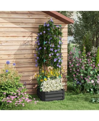 Galvanized Steel 24" x 24" Raised Garden Planter with Tomato Trellis and Bottomless Design