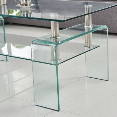 Modern Tempered Glass Coffee Table with 2 Tiers for Living Room Decor
