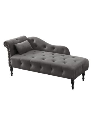 Elegant Velvet Chaise Lounge with Tufted Buttons and Nailhead Trim