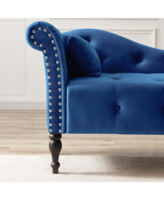 Elegant Velvet Chaise Lounge with Tufted Buttons and Solid Wood Legs