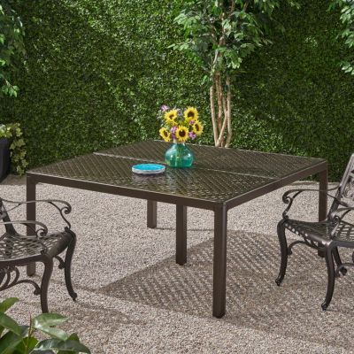 62-Inch Cast Aluminum Square Table with Woven Accents Outdoor Dining Table