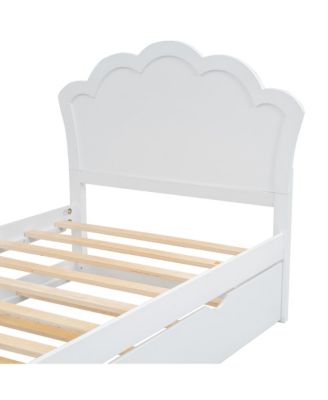 Streamdale Twin Size Wood Platform Bed with Headboard and Trundle, White