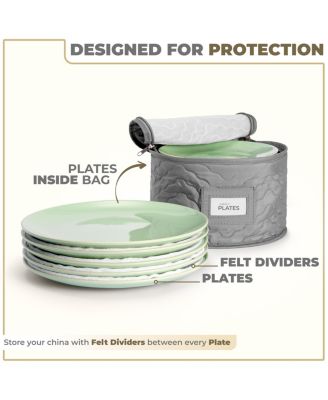 4 Piece Quilted China Dinnerware Storage Cases - for Dinnerware, Plate Organizer (Gray)