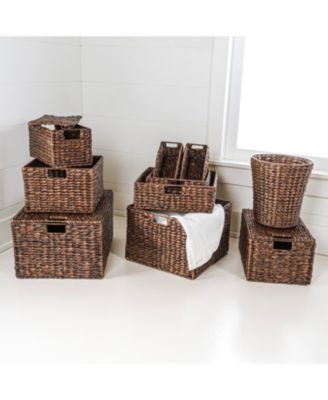 Traditional Assorted Hand-Woven Hyacinth/Iron Baskets, Dark Brown Wash (Set of 10)