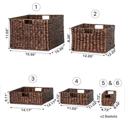 Traditional Assorted Hand-Woven Hyacinth/Iron Baskets, Dark Brown Wash (Set of 10)