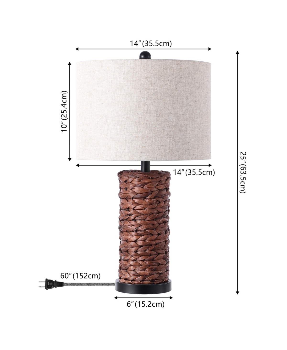 Jonathan Y Elicia 25" Coastal Water Hyacinth Led Table Lamp, Dark Brown (Set of 2)