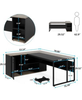 71 inch Executive Desk, L Shaped Desk with Cabinet Storage, Executive Office Desk with Shelves for Home Office