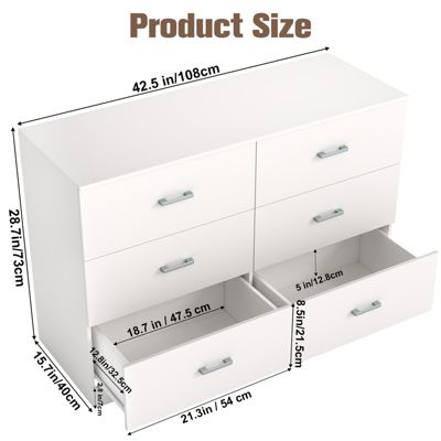 6-Drawer Dresser with Spacious Storage and Modern White Finish for Bedroom, Living Room, or Entryway