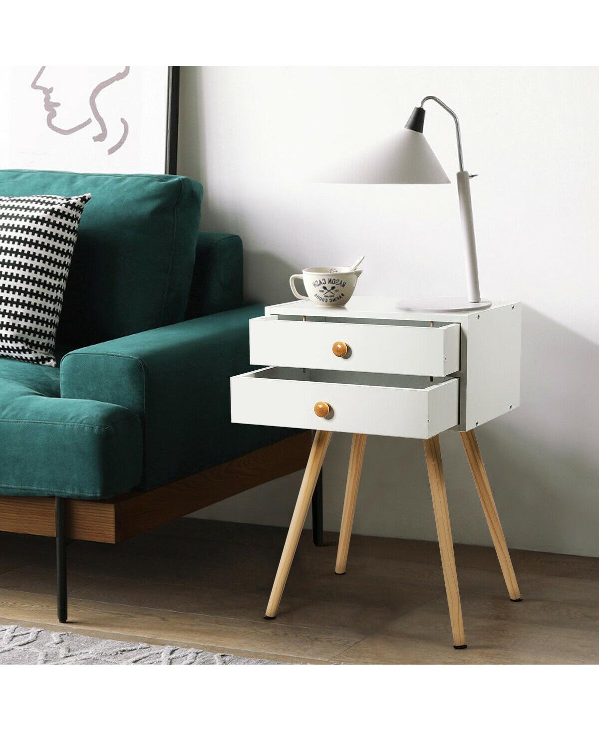 Sugift Midcentury Modern Bedside Table with 2 Drawers