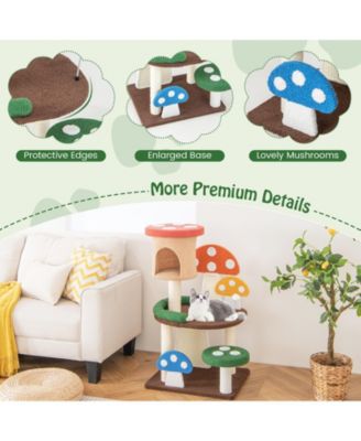 4-In-1 Mushroom Cat Tree with Condo Spring Ball and Sisal Posts