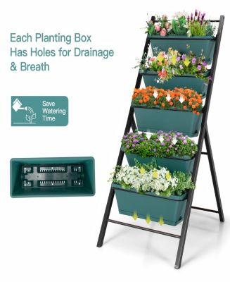 5-Tier Vertical Garden Planter Box Elevated Raised Bed with 5 Containers