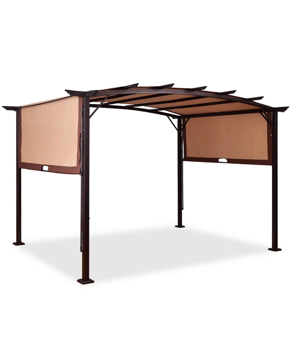 12 x 9 Feet Outdoor Pergola Gazebo with Retractable Canopy Shades - Brown