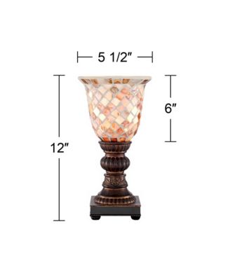 Traditional Uplight Accent Table Lamp 12" High Bronze Brown Mosaic Ivory Glass Shade for Bedroom Bedside Nightstand House Home Office